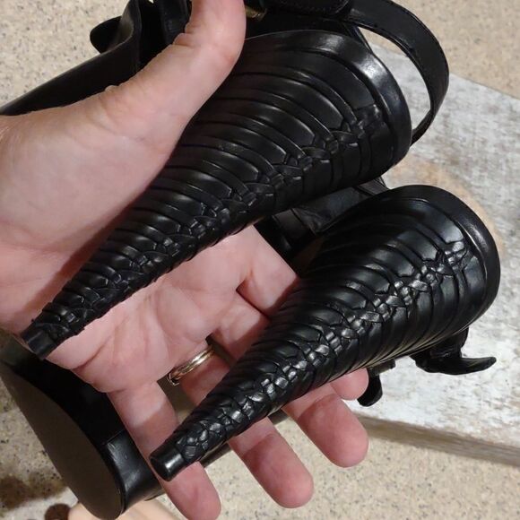 👍 Vintage  B Makowsky Black Studded Platform Heels Size 10 Dominatrix Dance  A8 - Picture 7 of 7